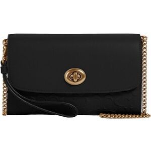 Coach Womens Signature Leather Chain Crossbody - Black/Gold